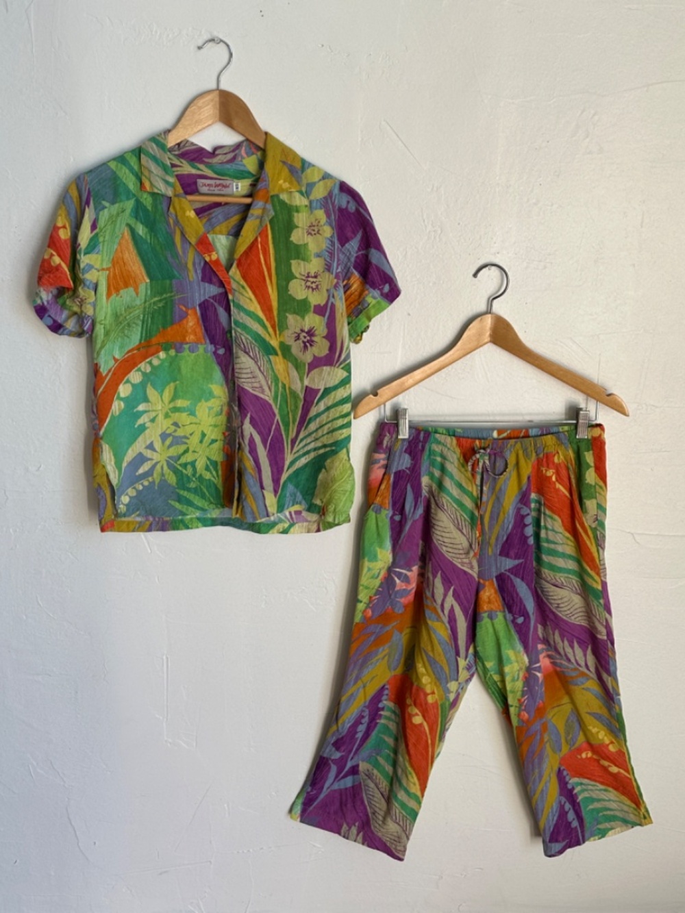 Vintage 1990s Jams World 100% Rayon 2 Piece Tropical Set Small